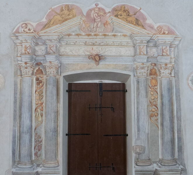 Polcenigo santuario santissima trinità affreschi porte laterali dopo